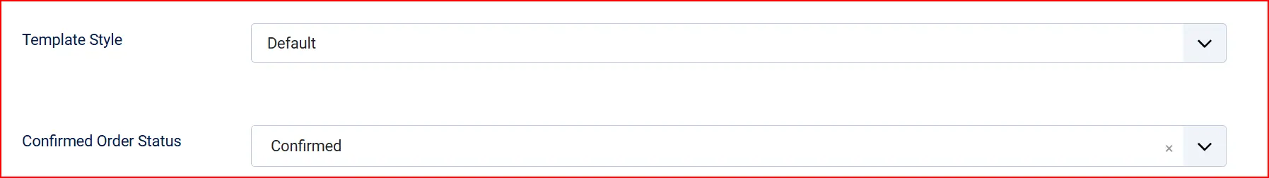 Payeezy plugin settings: Template Style set to Default and Confirmed Order Status set to Confirmed