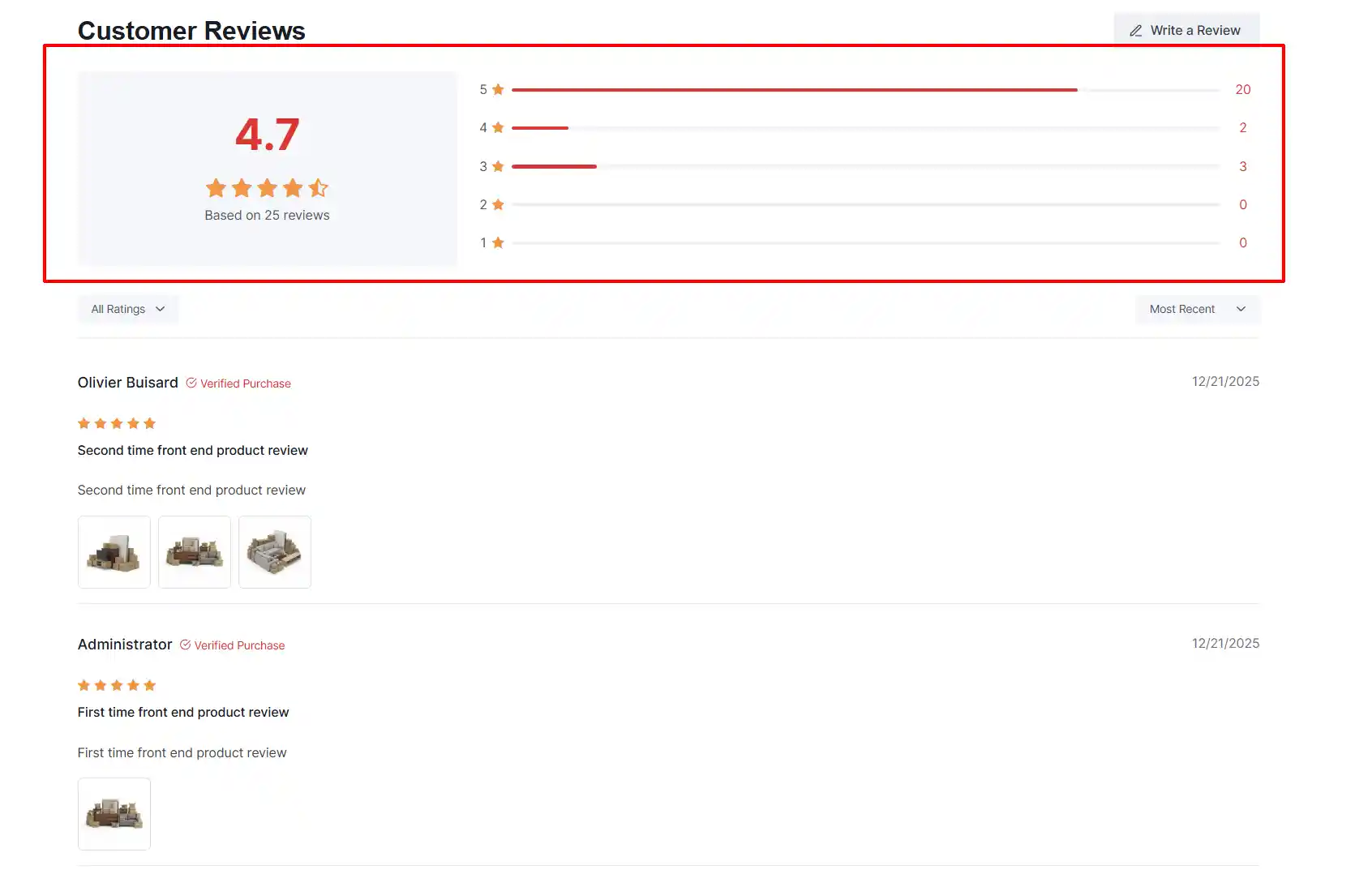 Customer Reviews section with the 4.7 average, star total and the 5 to 1 star rating distribution bars highlighted